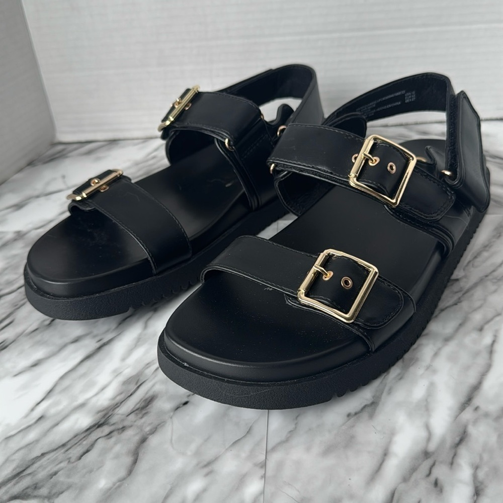 Steve Madden Black Sandals with Gold Buckles